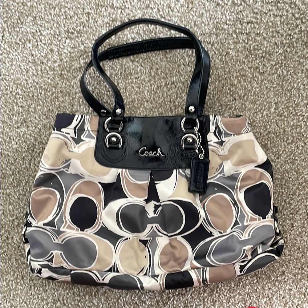 Coach Black and Tan Tote with Signature Design